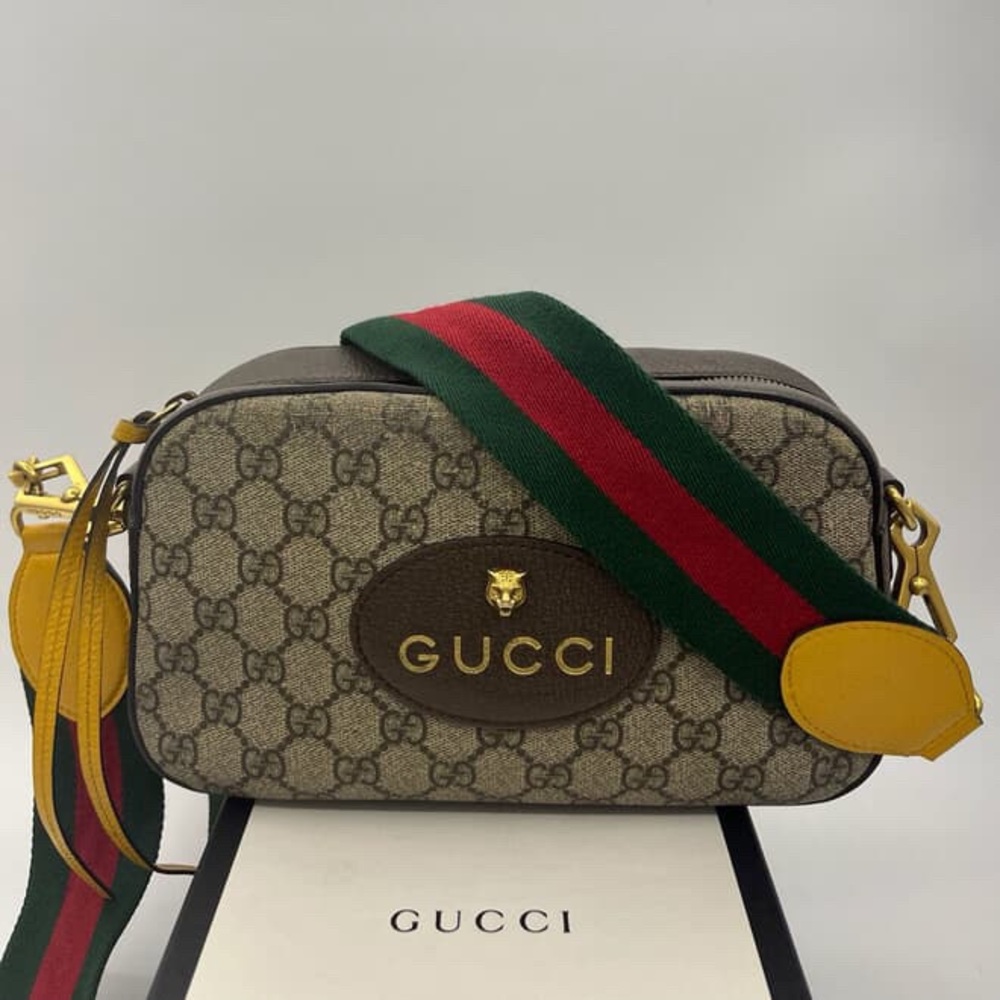 Gucci Beige Monogram Bag with Green and Red Strap